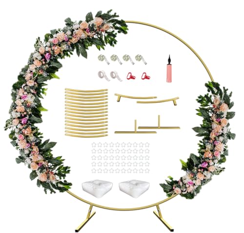 7 Ft Round Wedding Arch Stand with Metal Base for Flower Balloon Decoration, Circle Backdrop Stand Frame for Ceremony, Birthday Party, Baby Shower, Gold - color: Gold