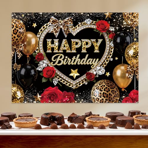 Cheetah Party Decorations, Cheetah Print Birthday Decorations, Girls Night Party Decorations, Black and Gold Brown Backdrop for Women Fashion Luxury Diamond Cheetah Bow Photo Props 81 x 58 Inch - color: brown, size: 81"L x 58"W