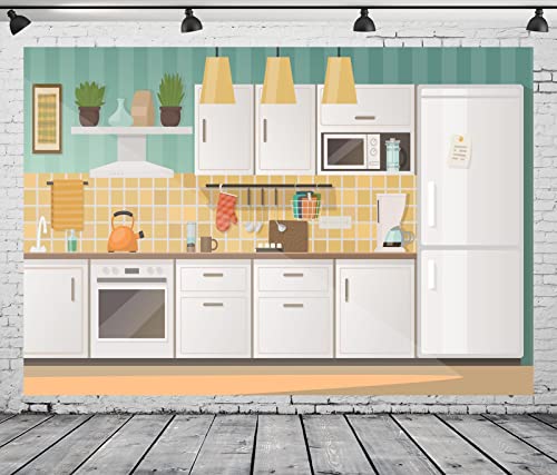 BELECO 5x4ft Fabric Kitchen Backdrops for Photography Kids Cartoon Kitchen Background for Baking Cooking Party Decorations Birthday Banner Baby Children Portrait Photoshoot Studio Booth Props - size: 5x4FT