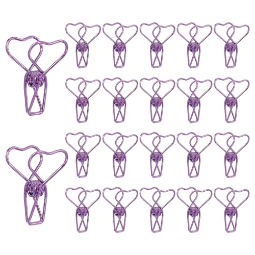 PATIKIL 30Pcs Paper Office Binder Clip, 1.2" Small Metal Wire Hollow Out Paper Clamps Heart Design Long Tail Binder Clips for Photo Clothes Hanging Office Home Food Package, Purple - color: Purple