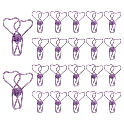 PATIKIL 30Pcs Paper Office Binder Clip, 1.2" Small Metal Wire Hollow Out Paper Clamps Heart Design Long Tail Binder Clips for Photo Clothes Hanging Office Home Food Package, Purple - color: Purple