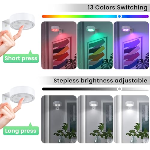 4-Pack Picture Light Battery Operated with Remote,13 Color Dimmable and Timer Painting Light, Art Display Light for Picture Frame Artworking Portrait, Home Wall Decor White Magnetic wall lights - color: White RGB 4 Pack