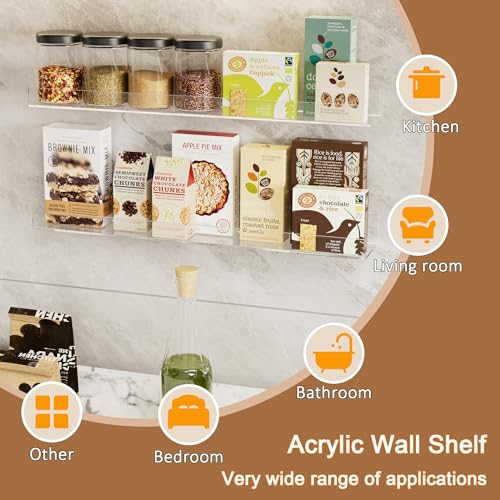 24'' Clear Acrylic Wall Long Shelf 2 Pack, Acrylic Floating Book Shelves, Wall Mounting Invisible Ledge Book Shelf - color: Clear, size: 24 Inch