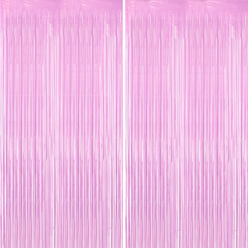 Voircoloria 2 Pack Pastel Purple Foil Fringe Backdrop Curtains, Tinsel Streamers Birthday Party Decorations for Girl, Fringe Backdrop for Graduation, Baby Shower, Gender Reveal, Halloween Party - color: 35 Pastel Purple
