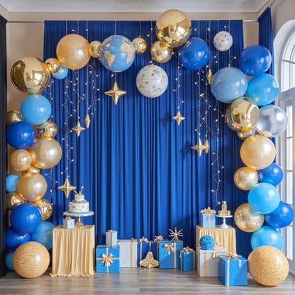 10ftx12ft Wrinkle Free Royal Blue Backdrop Curtain, 2 Panels 12FT Height Royal Blue Wedding Backdrop Drapes, Silky Polyester Back Drop Cloth for Birthday Photography Background Party Backdrop Draping - color: Royal blue, size: W5' x H12'(2 panels)