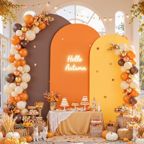 Wedding Arch Backdrop Cover Autumn Harvest Set of 3 Orange Red Brown Arch Covers Backdrop Cover for Birthday Party Ceremony Bridal Baby Shower Banquet Decoration 4FT 5FT 6FT - color: Orange Red Brown, size: 4FT+5FT+6FT