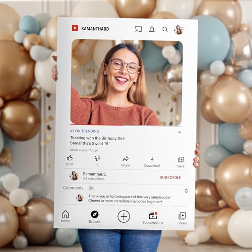 YouTube Inspired Photo Booth Frame - Custom Social Media Prop Photo Booth Prop - Customized YT Giant Selfie Frame - Frame for Fun Social Media Posts