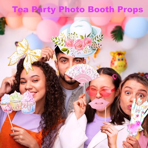 Mity rain 14 Pcs Tea Party Decorations, Alice in Wonderland Party Decorations Party Photo Booth Props Party Decor Supplies for Tea/Birthday/Shower/Holiday Parties - style: Photo Booth