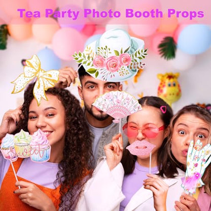 Mity rain 14 Pcs Tea Party Decorations, Alice in Wonderland Party Decorations Party Photo Booth Props Party Decor Supplies for Tea/Birthday/Shower/Holiday Parties - style: Photo Booth