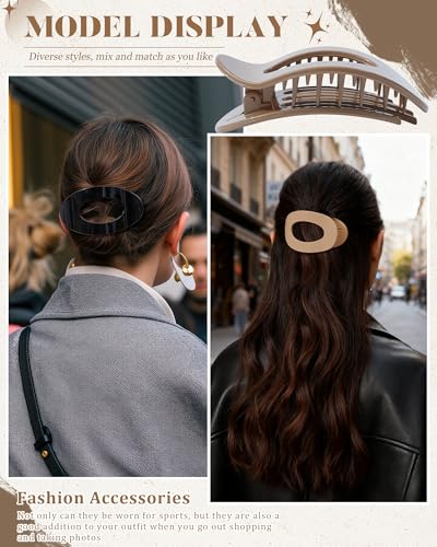 AWAYTR Flat Hair Clips For Women 4.33" Lay Flat Claw Clip for Hair 6Pcs Round Large Hair Claw Clips (Glossy - Brown Series) - color: Glossy - Brown Series