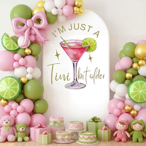I'm Just a Tini Bit Older Arch Backdrop Cover 6.6ft Spandex Stretchy Covers Pink Bow for Espresso Martini Party Decorations Birthday Bachelorette Anniversary Classy Cocktail Party