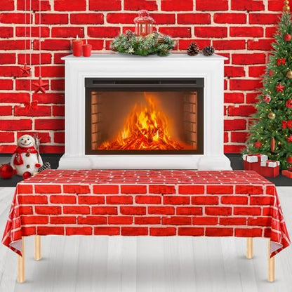 Tiamon 6 Pcs 108 x 54 Inch Red Brick Tablecloths Brick Sheet Table Cover Bricks Stone Wall Backdrop for Christmas Holiday Party Fireplaces Chimneys Decorations Photography Supplies