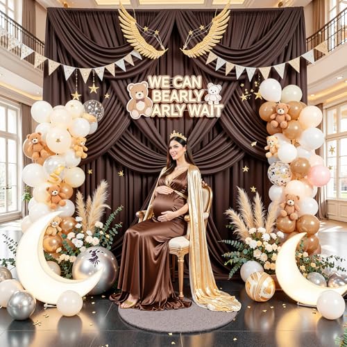 20ft x 14ft Brown Backdrop Curtains for Wedding Parties, 4 Panels Wrinkle Free Polyester Fabric Drapes for Reception, Photography Background, Baby Shower & Stage Decor (5ft x 14ft Each) - color: Brown, size: 5ft(W)x14ft(H),4panels