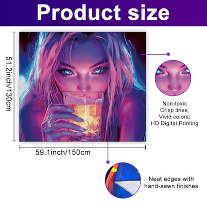 WEBEEDY Black Light Cool Anime Girl Tapestry for Bedroom, UV Reactive Aesthetic Tapestry Glow in The Dark Party Backdrop Decoration for Dorm Living Room Home Photo Shoot Prop (59"x51"/150x130cm)