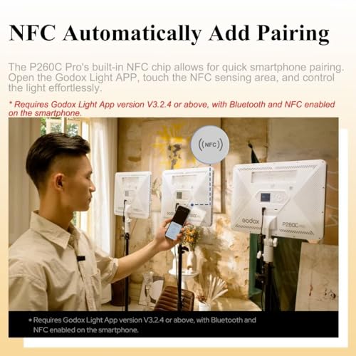 Godox P260C Pro LED Video Panel Light 45W Bi-Color 2800K- 6500K with NFC Automatic Pairing and APP Control
