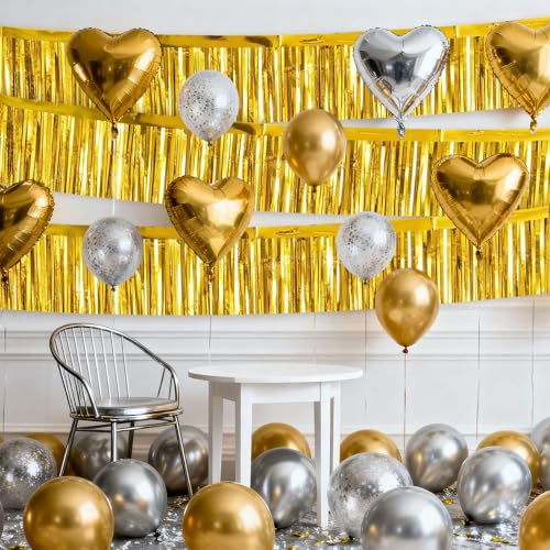 4 Packs Foil Fringe Garland Tinsel Streamers Shiny Wall Hanging Birthday Banner Backdrop for Graduation Wedding Anniversary Celebration Happy Birthday Party Decorations Gold - color: Gold