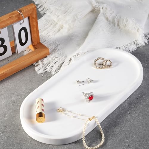 Koville 12"x6" Elegant White Marble Bathroom Tray, Natural Marble Vanity Trays for Home Decor, Stone Perfume Organizer Jewelry Dish for Dresser, Luxury Vanity Tray, Stone Storage Trays - color: Elegant White, size: 12" x 6" x 0.7"