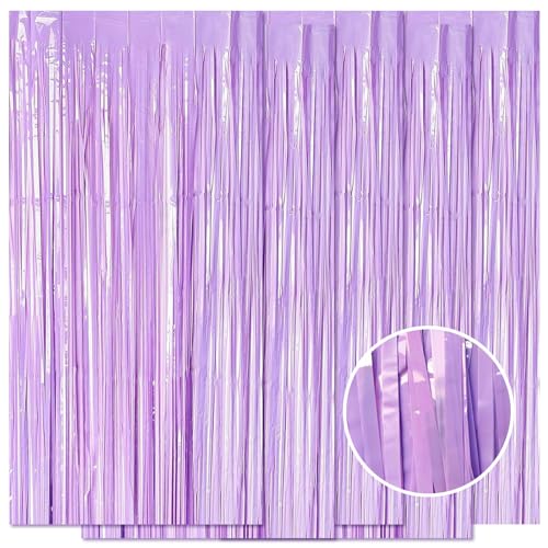 5 Pack Purple Foil Curtain Backdrop 3.2ft x 8.2ft Tinsel Foil Fringe Curtains Macaron Photo Booth Streamer Backdrop for Party Decorations Birthday Baby Shower Bachelorette Holiday (Pastel Purple) - color: Pastel Purple
