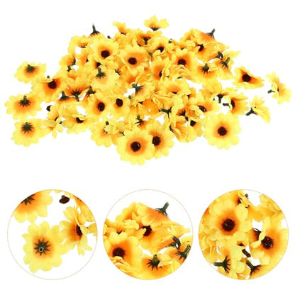 100 Pcs Artificial Sunflower Heads Faux Yellow Simulation Flowers Decorative Flower Prop for Home Décor Photography and Event Styling