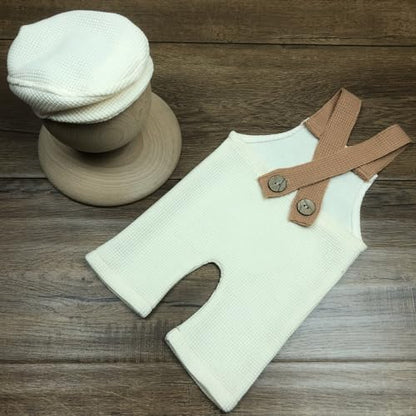 Newborn Baby Boy Suspender Pants Photo Outfits Gentleman Photography Outfit Girl - color: Off-white