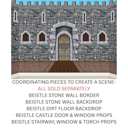 Beistle Stone & Dirt Floor Wall Backdrops, 4’ x 30’, Pack of 2 – Medieval Party Decorations, Medieval Decor Background, Easy to Adhere Wall Covering, Stone Backdrop, Halloween Party Decorations - style: Dirt Floor - 2 Piece