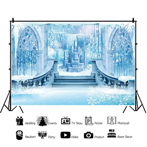 10x8FT Castle Backdrop Winter Wonderland Ice Castle Photography Backdrop Blue Ice Snowflake Background Winter Snow Landscape for Princess Girl Baby Shower Kids Birthday Party - size: 10x8ft