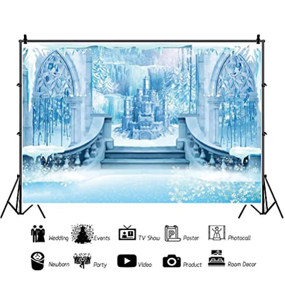 6x4FT Castle Backdrop Winter Castle Ice Snow Wonderland Photography Backdrop Blue Ice Snowflake Background Winter Snow Landscape for Princess Girl Baby Shower Kids Birthday Party - size: 6x4ft