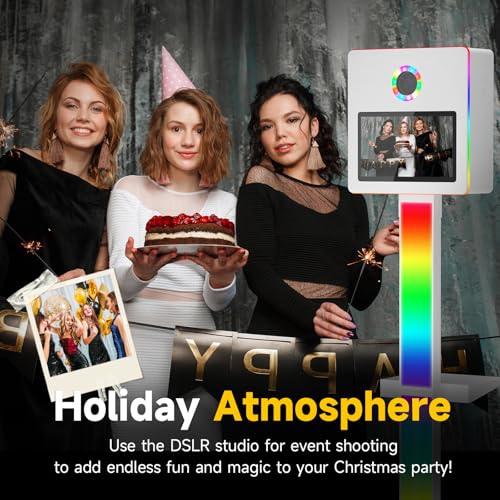 DSLR Photo Booth Built-in Mini PC and Flight Case Mirror Photo Booth with 15.6" Touch Screen RGB Lights App Control for Parties Weddings Event Rentals (White+Printer) - color: White+printer