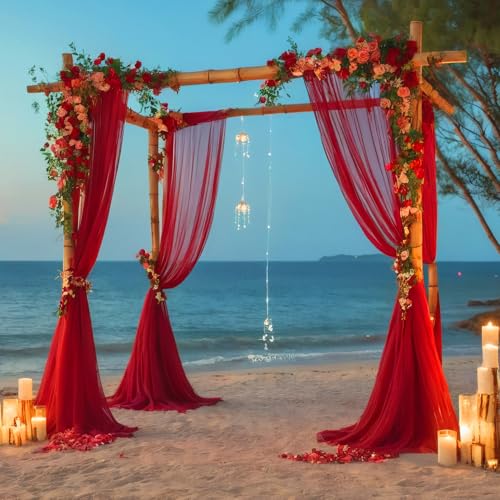 DUOBAO 2 Panels 2.5ft x 9ft Red Sheer Chiffon Backdrop - 2026 Valentine's Day Romantic Drapes for Wedding Date Night Decor - color: Red, size: 29"W x 108"L (Pack of 2)