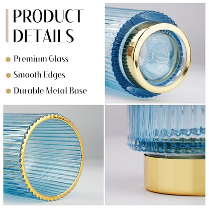 Makeup Brush holder Organizer, Crystal Glass Toothbrush Holders, Striped Make Up Brush Holder for Vanity, Pen Holder for Desk, Vase -Blue (S+L) - color: Blue