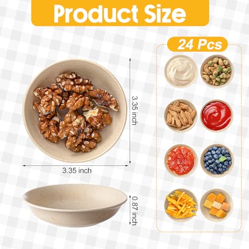 24 Pack 4 oz Soy Sauce Dish Small Dipping Bowls Unbreakable Mini Plastic Bowls Bulk Wheat Straw Dipping Dessert Bowls Dipping Sauce Cups for Soy, Snack, Side Dishes, Ketchup, BBQ(Beige) - color: Beige