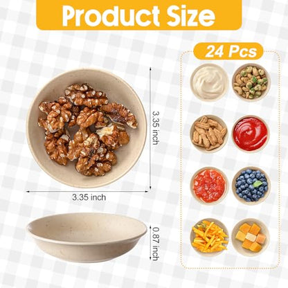 24 Pack 4 oz Soy Sauce Dish Small Dipping Bowls Unbreakable Mini Plastic Bowls Bulk Wheat Straw Dipping Dessert Bowls Dipping Sauce Cups for Soy, Snack, Side Dishes, Ketchup, BBQ(Beige) - color: Beige