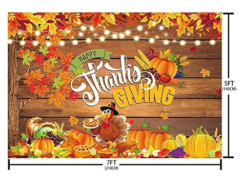Sendy 7x5ft Happy Thanksgiving Backdrop Give Thanks Autumn Harvest Party Decorations Supplies Fall Pumpkin Turkey Maple Leaves Rustic Wood Banner Photography Background Event Photo Shoot Props Vinyl