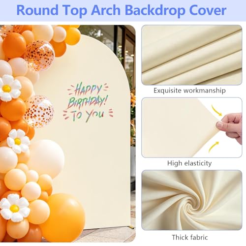 Metal Arch Backdrop Stand and Cover Set (Beige, 7.2 ft), Wedding Arch Stand with Beige Cover for Baby Shower, Party, Birthday, Wedding, Bridal Shower - color: Beige, size: 7.2FT