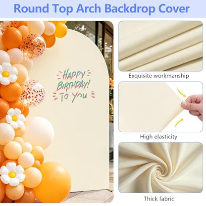 Metal Arch Backdrop Stand and Cover Set (Beige, 7.2 ft), Wedding Arch Stand with Beige Cover for Baby Shower, Party, Birthday, Wedding, Bridal Shower - color: Beige, size: 7.2FT
