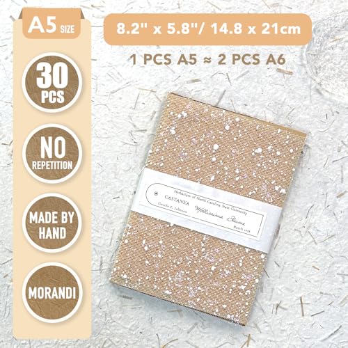 30Pcs Unique Handmade Textured Scrapbook Paper&Mesh Fabric set - A5 sheet Craft Mulberry Special Rice Paper Mix for Scrapbooking Junk Journaling Supplies Card Collage DIY Materials, 5.8x8.2 inches