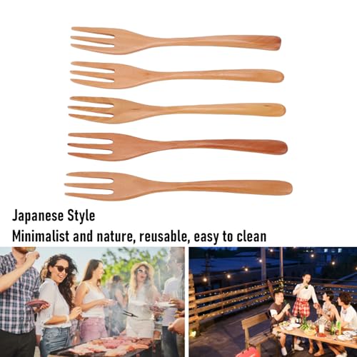 Haofy 5PCS Wooden Forks, 7.5 Inch Reusable Japanese Salad Dinner Forks with 3 Prong Design, for Eating Stirring Fruits and Salads