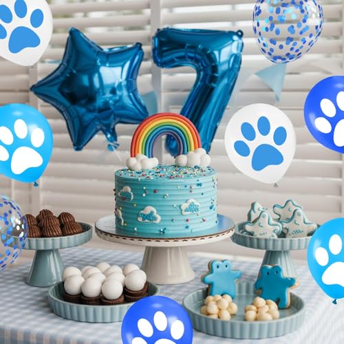 Paw Print Balloons, 12 Inch Navy Light Blue White Paw Print Confetti Dog Birthday Balloons for Boy Girl Dog Birthday Party Decorations Baby Shower Graduation Celebration Backdrop - color: Dark Light Blue