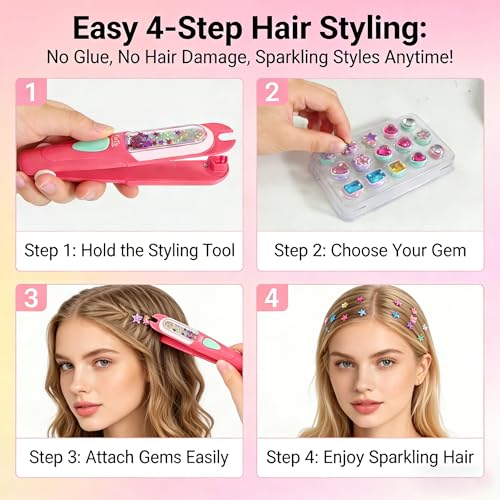 sam sugar Hair Gem Stamper Kit Bling Hair Styling Tool with Reusable Shining Diamonds DIY Hair Bead Jewelry Crafts Birthday Gifts