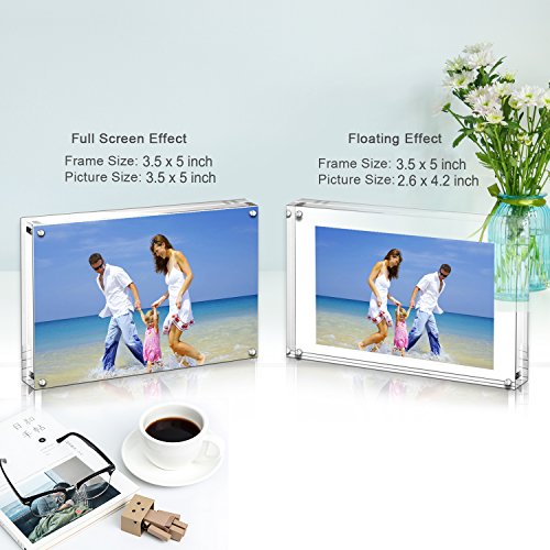 AMEITECH Acrylic Photo Frames,3.5x5'' Double Sided Magnetic Picture Frame, Desktop Frameless Postcard Display - size: 3.5 x 5 inch