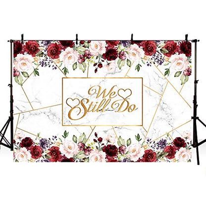 AIBIIN 10x7ft We Still Do Backdrop for Wedding Anniversary Party Photography Background White Marble Rose Gold Red Flowers Romantic Wedding Anniversary Decorations Photo Props - size: 10X7ft