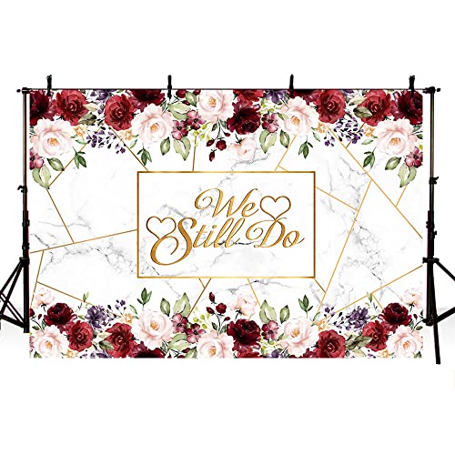 AIBIIN 10x7ft We Still Do Backdrop for Wedding Anniversary Party Photography Background White Marble Rose Gold Red Flowers Romantic Wedding Anniversary Decorations Photo Props - size: 10X7ft