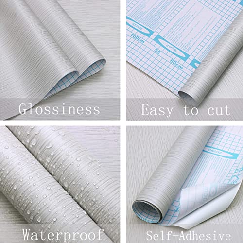 Heroad Peel and Stick Wallpaper Wood Contact Paper Wood Wallpaper Light Grey Wood Grain Contact Paper Thicken Textured for Cabinets and Drawers Countertops Waterproof Self Adhesive Vinyl 17.5" x 197" - color: Grey and Silver, size: 17.5" x 197"