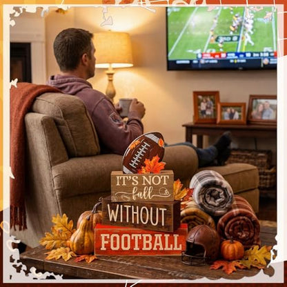 Yuntau 4 Pcs Football Fall Table Decorations Football Tiered Tray Decor Spring Wooden Sign Soccer It's Not Fall Without Centerpiece Decorative Faux Book Block Sign for Coffee Table Mantel Shelf - style: Football Fall