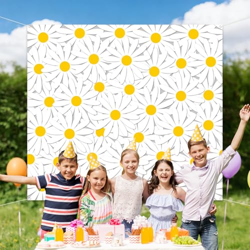 Wiooffen Daisy Party Backdrop Spring Groovy Boho Birthday Decorations Daisy Flower Backdrop Photography Background Spring Floral Banner for Women Girls Birthday Party Wedding Baby Shower Photo Props