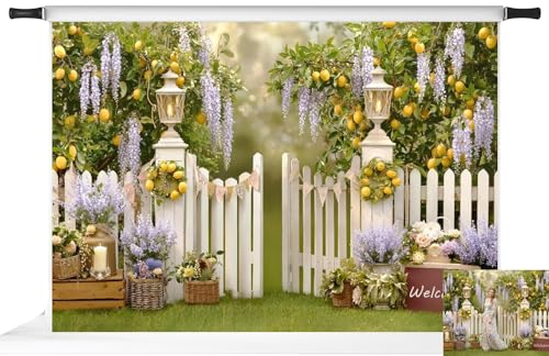 Kate Spring Mother's Day Lemon Tree Backdrop for Photography Purple Floral Garden Background Photo Fabric Props 7x5ft - size: 7x5ft