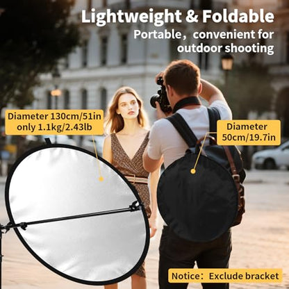 24/32/43/52in Light Reflectors for Photography with 5 in 1 Light Diffuser Panel &Bag,Photography Reflector Ideal for Content Creator Essentials&Photographer in Silver,Gold,White and Black - size: 52inch/130cm
