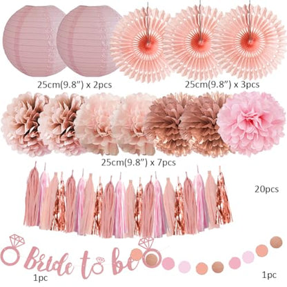 Pink Bachelorette Party Decorations Rose Gold Bride to Be Light Pink Rose Gold Bridal Shower Decorations Dusty Rose Pom Poms Peach Fans Lanterns with Tassel Garland Bride to Be Banner for Wedding
