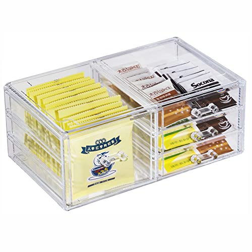Cq acrylic Clear Stackable Storage Bins,Plastic Medicine Storage Organizer and Small Drawer Organizer with 4 Drawers for Make up,Skincare Produc,Craft,Beauty and Desktop Drawers Organizer Storage - size: 3 Small Drawers, 1 Height Drawer