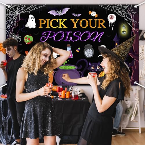AIBIIN Pick Your Poison Halloween Backdrop Pumpkin Photography Background Decorations Halloween Party Decorations Supplies Photo Studio Props 70.8 x 43.3 inch